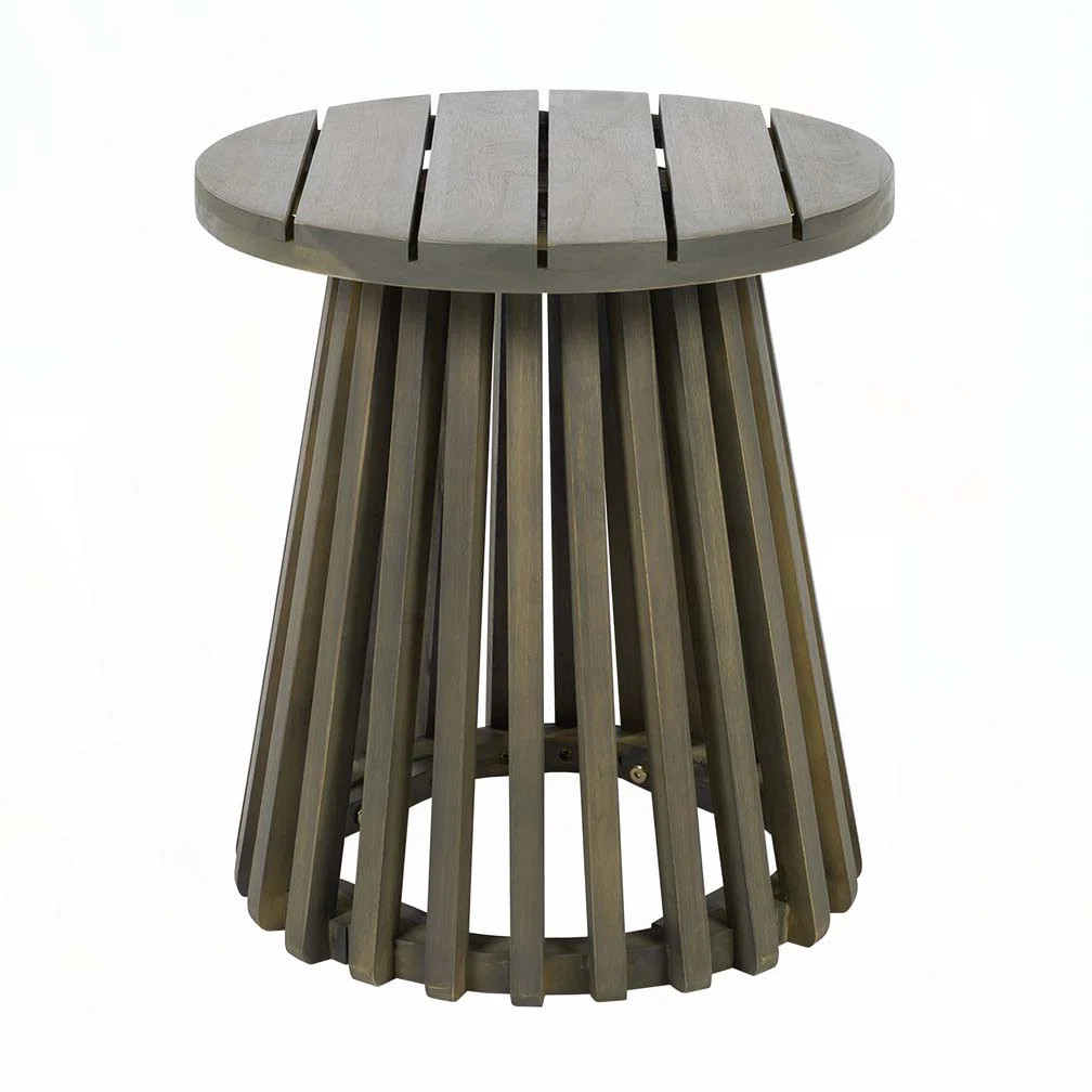 Corianna Round Acacia Wood Side Table With Slatted Base | Wayfair North America