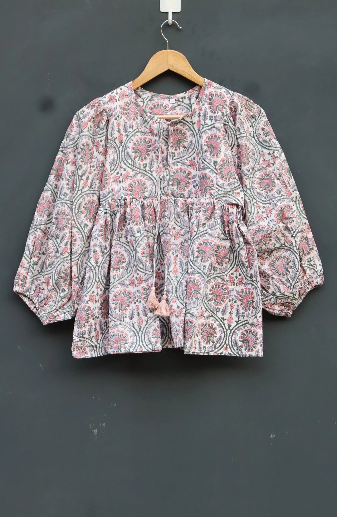 Kyra Top Dress, Mini Dress, floral Block Print Tunic Top, Deep Neck with string closer | Etsy (US)