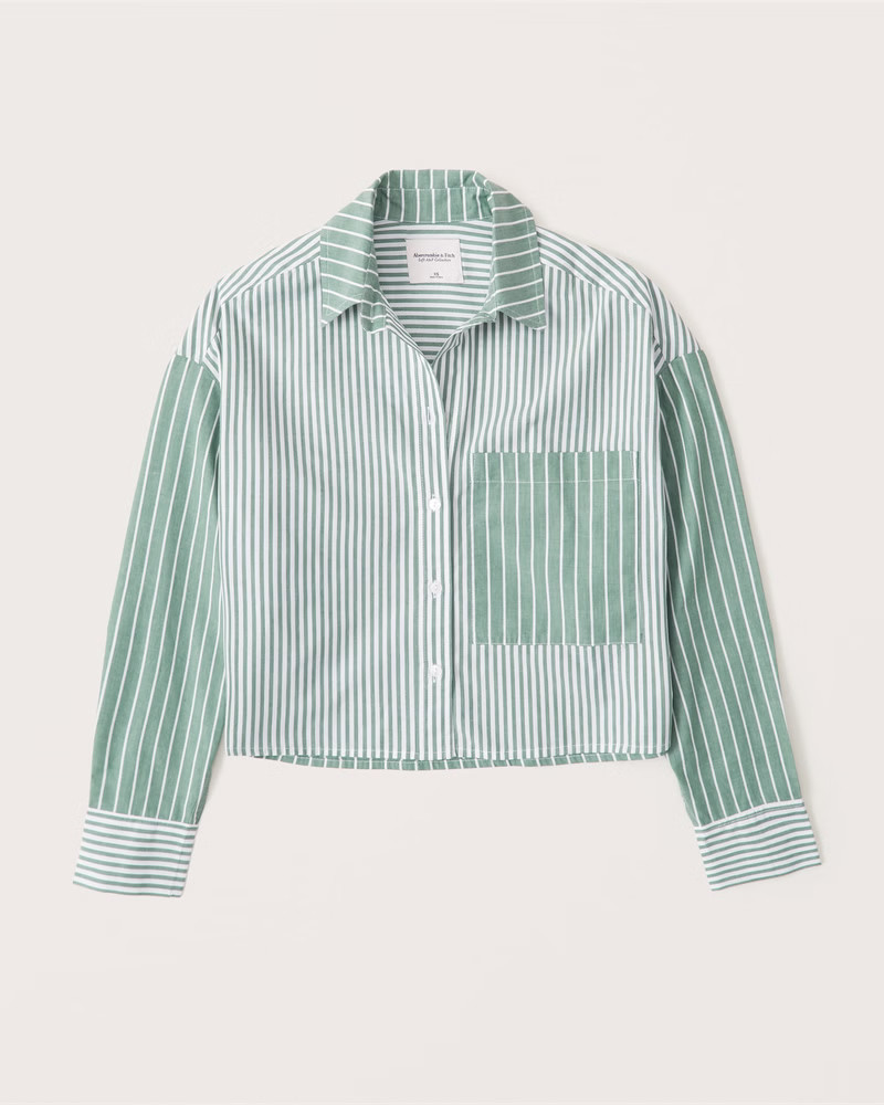 90s Cropped Boxy Poplin Striped Button-Up Shirt | Abercrombie & Fitch (US)