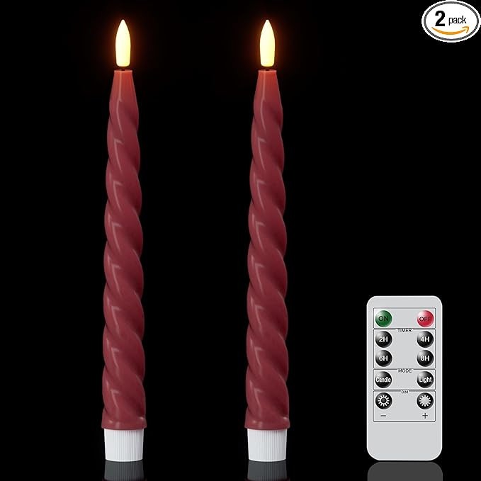 Wondise Flameless Taper Candles with Remote Timer, Real Waxy Red Battery Operated Candlesticks 3D... | Amazon (US)