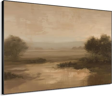 SIGNLEADER 36"x46" XL Framed Wall ArtMinimalist Golden Marsh Landscape with Soft Reflection (Fram... | Amazon (US)