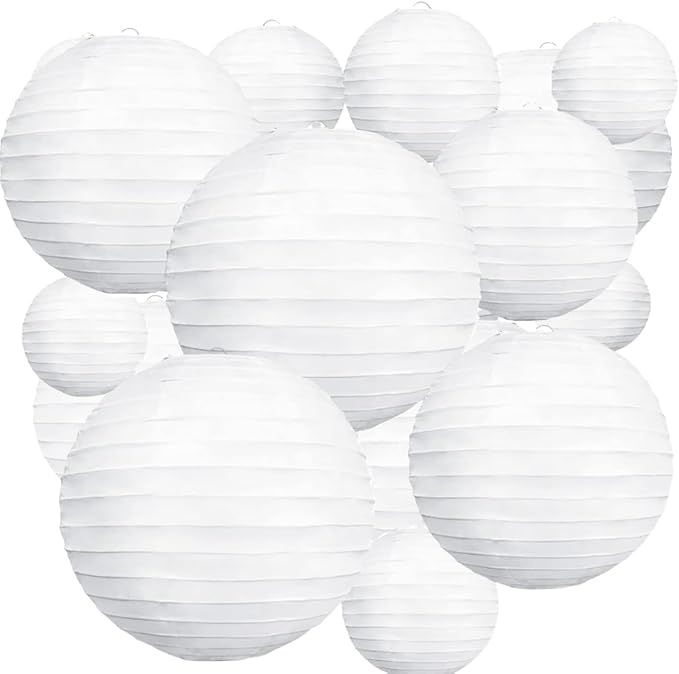 YHomU White Paper Lanterns 30 Pack of 4 6 8 10 12 Assorted Sizes, Indoor Outdoor Hanging Round La... | Amazon (US)