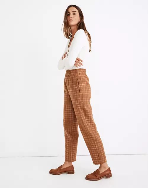 Waffleback Pull-On High-Rise Tapered Pants in Windowpane | Madewell