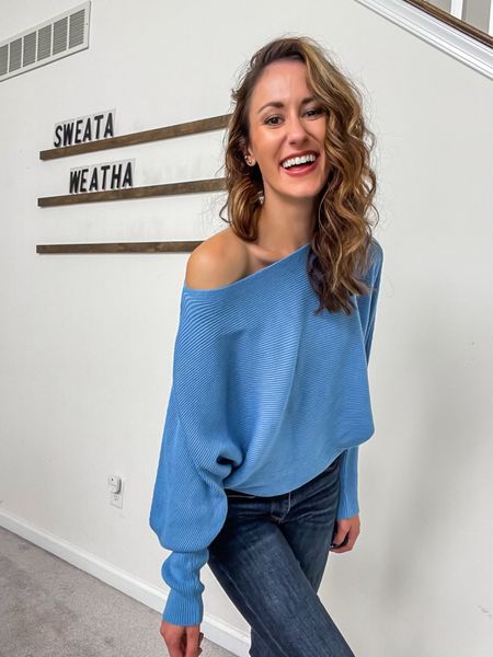 Off the shoulder sky blue sweater from Amazon - under $27!!! 🖤

fall outfits // fall fashion // dolman sleeve sweater 

#LTKSeasonal #LTKunder50 #LTKstyletip