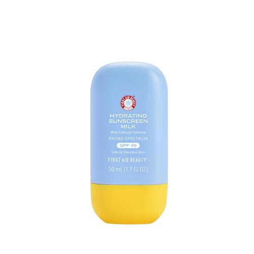 First Aid Beauty - Hydrating Sunscreen Milk with Colloidal Oatmeal, Broad Spectrum SPF 45, Non-comedogenic SPF Formula Helps Nourish Skin with Organic UV Filters & Glycerin, 24-hour Hydration, 1.7 oz | Amazon (US)