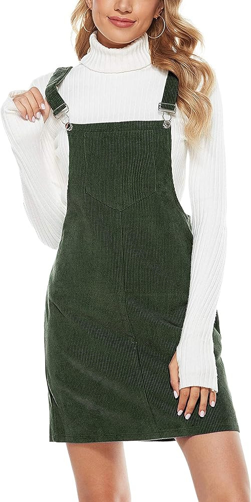 Hooever Women's Cute Corduroy Overall Bib Dress Pinafore Suspender Dress Skirt Jumper | Amazon (US)