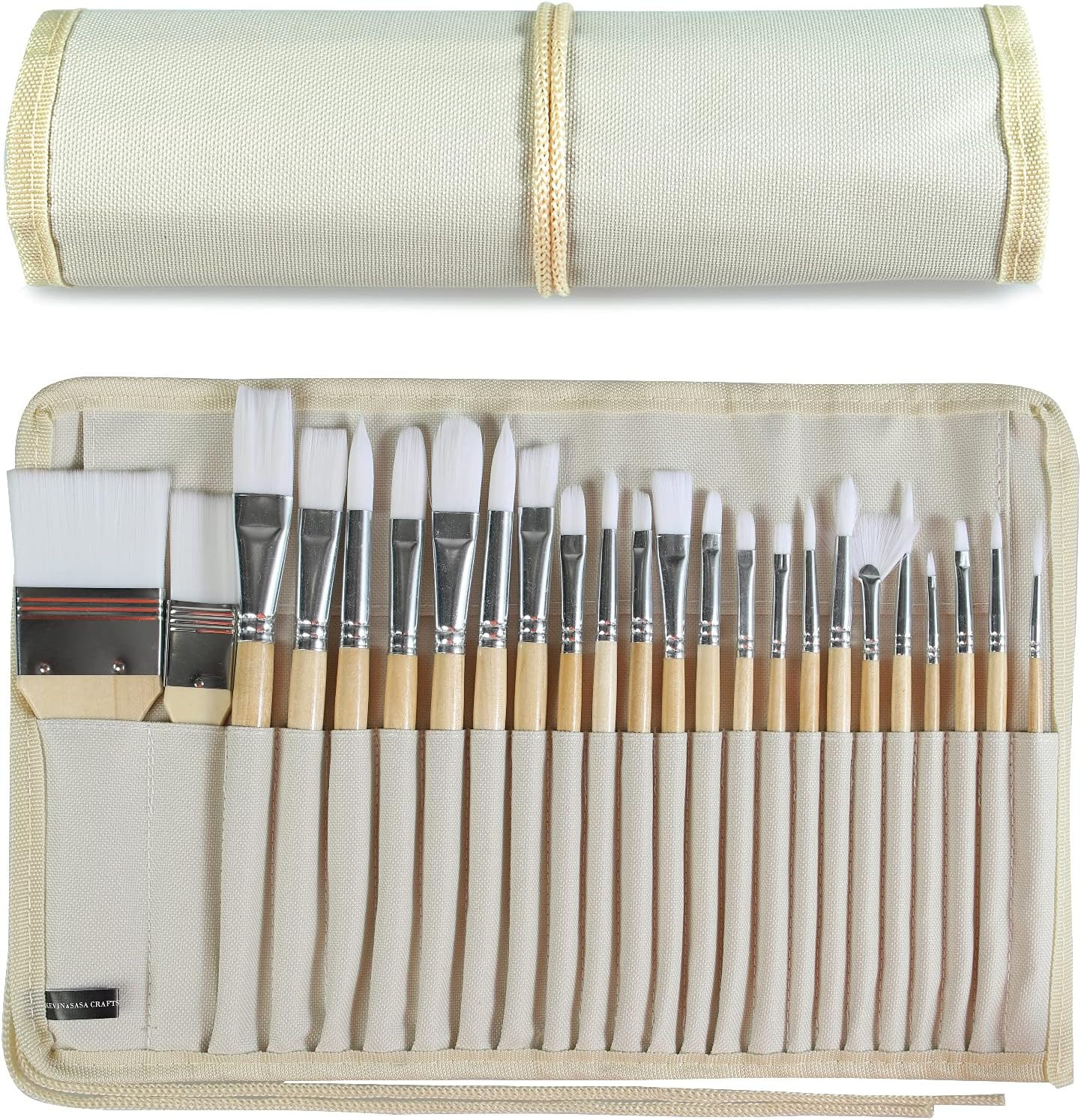 Paint Brushes Set of 24 Pieces Wooden Handles Brushes with Canvas Brush Case, Professional for Oi... | Amazon (US)