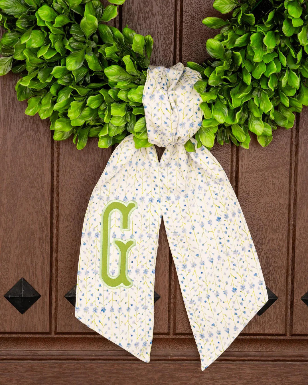 Monogram Wreath Sash | Green & Blue Floral Door Decor | Etsy (US)