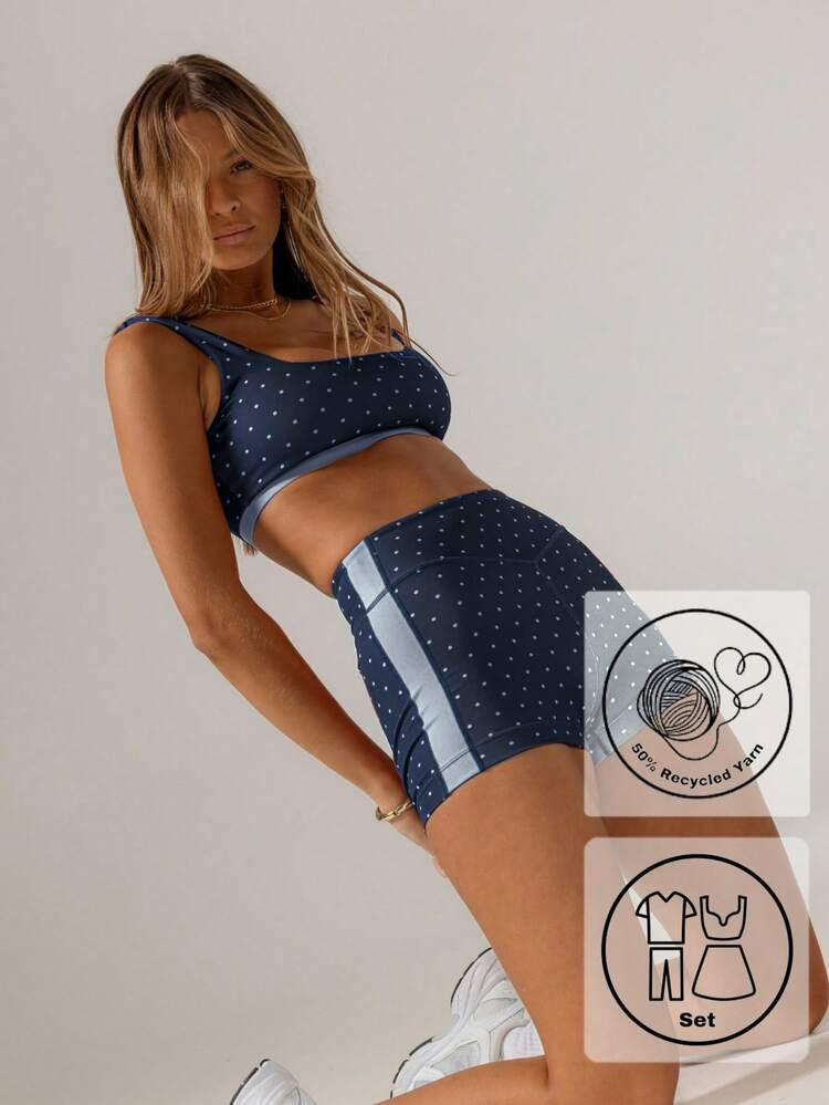 Aralina Leisurewear Contrast Polka Dot Set Cute Summer Shorts And Cute Summer Tops Perfect Airport Outfit For Women And 4th Of July | SHEIN