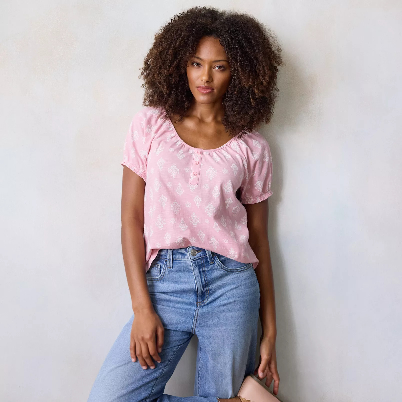 Women's LC Lauren Conrad Puff Sleeve Henley Top | Kohl's