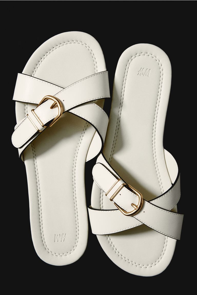 Buckle-detail sandals - No heel - Cream - Ladies | H&M GB | H&M (UK, MY, IN, SG, PH, TW, HK)