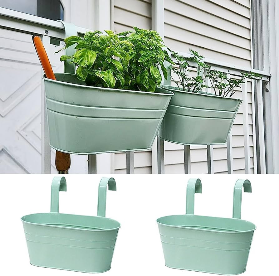 2 Pcs Metal Hanging Flower Plant Pots, Metal Bucket Flower Pots, Fence Bucket, Hanging Flower Pot... | Amazon (US)