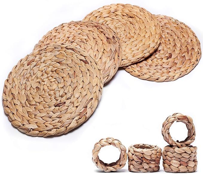 Woven Placemats - Natural Water Hyacinth Seagrass Woven Placemats, Round and Thick - Set of Match... | Amazon (US)