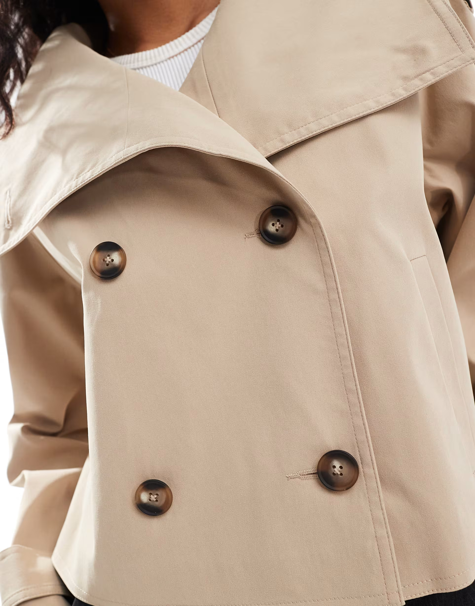 ASOS DESIGN cropped funnel neck trench coat in stone | ASOS (Global)
