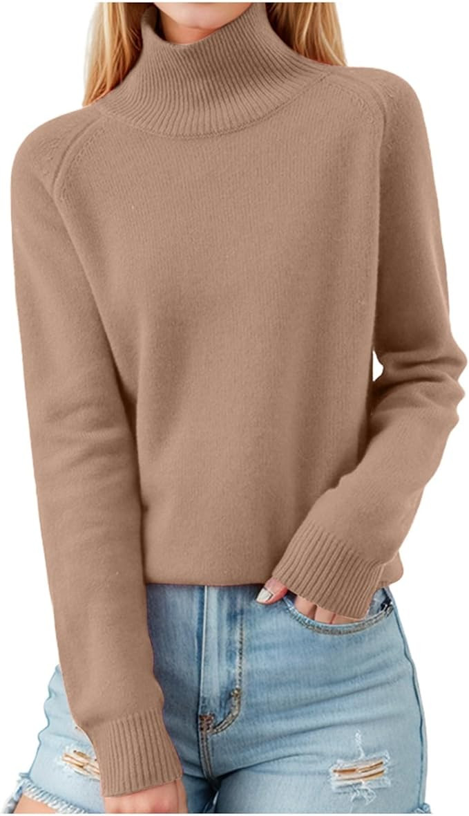 Women Stand Collar Mock Neck Slim Sweaters Soft Warm Elastic Pullover Tops Girls Size | Amazon (US)