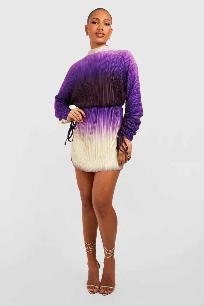Ombre Plisse Ruched Sleeve Dress | boohoo (US & Canada)
