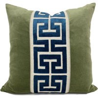 Sage Green Velvet Pillow Cover With Large Greek Key Trim - Navy | Etsy (US)