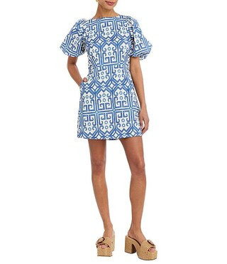 Mestiza New York Faye Watercolor Print Boat Neck Short Puff Sleeve Mini Dress | Dillard's | Dillard's