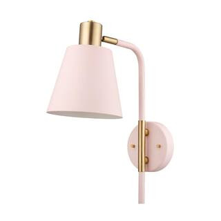 Novogratz x Globe Electric Cleo 1-Light Blush Pink Plug-In or Hardwire Wall Sconce with Matte Bra... | The Home Depot