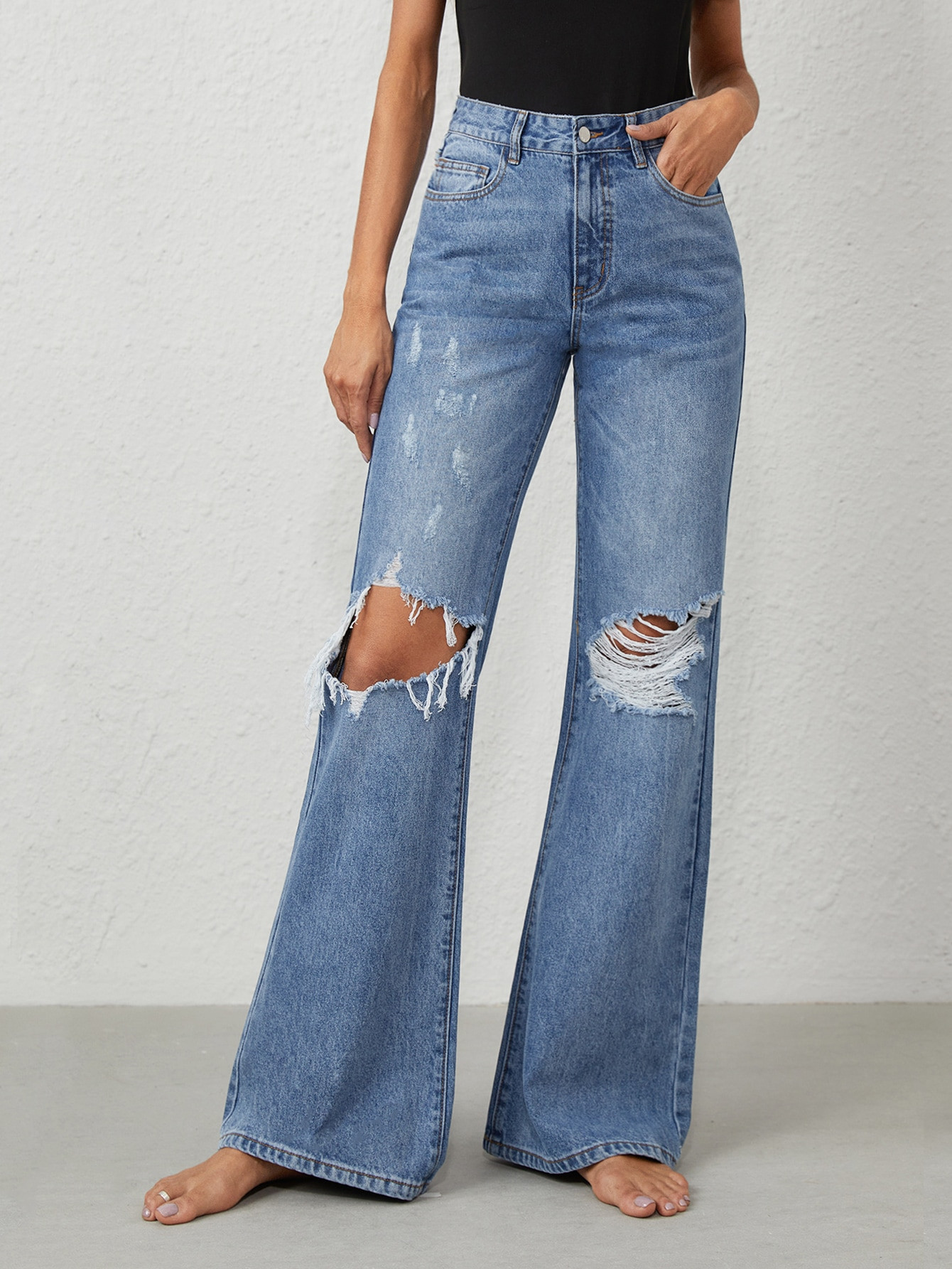EMERY ROSE High Waist Ripped Flare Leg Jeans | SHEIN