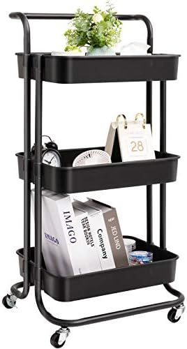 danpinera 3 Tier Rolling Utility Cart, Coffee Bar Cart with Wheels and Handle Storage Organizatio... | Amazon (US)