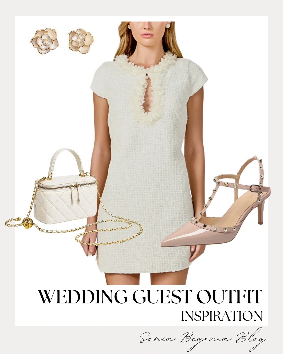 Timeless elegance for your next special event! ✨
I styled this textured white tweed mini dress with ornate floral neckline detailing for a classy, sophisticated silhouette.

Finished with studded nude pumps, floral stud earrings, and a quilted mini vanity bag for an unforgettable ensemble. 🤍

#WeddingGuestOutfit #TweedDress #ClassyStyle #EventStyle #WeddingGuestInspo #LTKwedding #ElegantStyle #NeutralOutfit

#LTKootd #LTKWedding