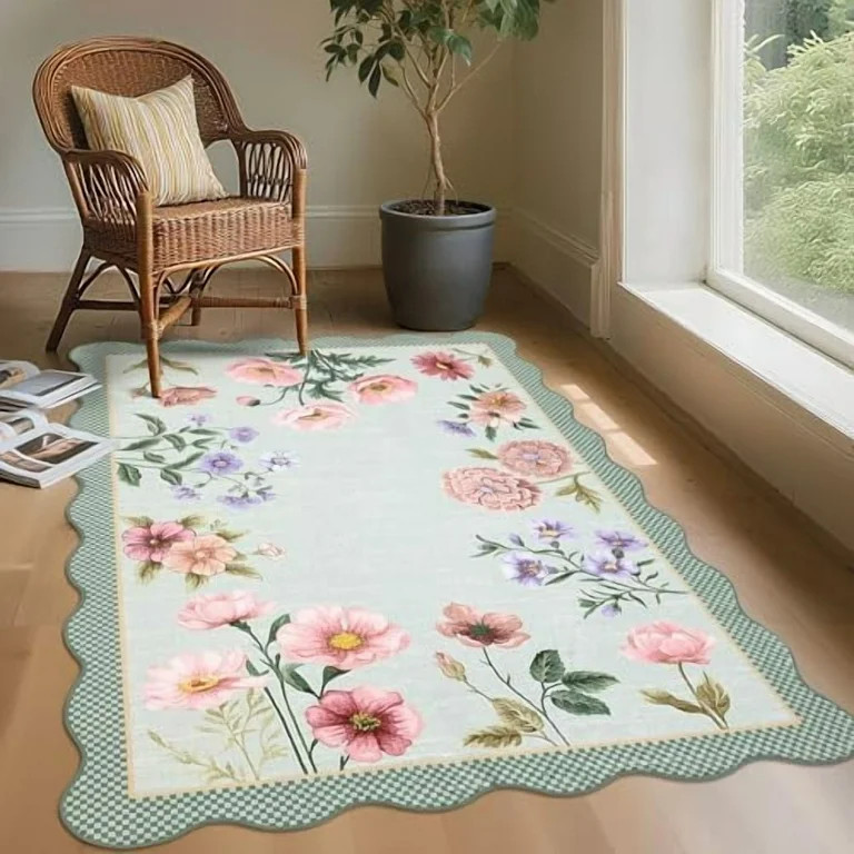 Floral Scalloped Rug, Ultra-Thin Soft 3x5 Area Rug, Non-Slip 3x5 Washable Rugs for Bedroom Stain ... | Walmart (US)