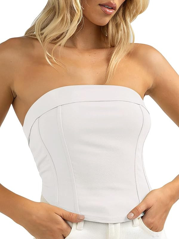 Adreamly Women's Sexy Strapless Tube Top Double Lined Sleeveless Bustier Corset Crop Tank Tops | Amazon (US)