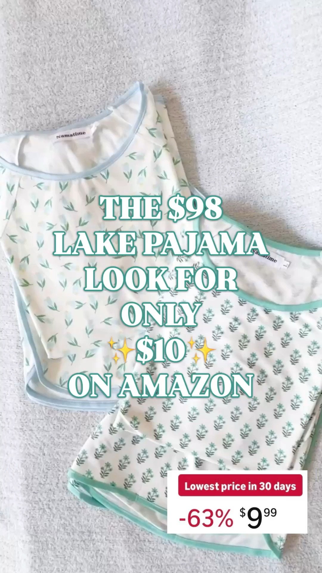 Lake Pajamas look for less | Amazon pajama set | Lake Pajamas lookalike | summer pajamas | pajama set under $10

Lake Pajamas Pima short sets are $98. These Amazon pajama sets are under $10 right now and give you that same polished Lake Pajamas look for way less.

Same sweet prints. Same contrast piping. Same short sleeve top and matching pull-on shorts. Same clean, classic sleepwear look that makes Lake Pajamas one of the most searched pajama brands online.

The fabric is soft, stretchy, lightweight, and easy for warm weather, summer sleepwear, vacation packing, girls trips, lake house weekends, beach house mornings, bridal party pajamas, teacher gifts, travel pajamas, and everyday lounging.

This is the kind of Amazon pajama find that makes sense to grab in more than one print because there are 10 prints and the price is honestly wild right now.

If the $98 Lake Pajamas short set is sitting in your cart, this is the look-for-less answer. Same polished pajama energy, same pretty floral sleepwear feel, under $10 on Amazon today.

Lake Pajamas look for less, Lake Pajamas lookalike, Lake Pajamas inspired, Lake Pima pajamas look for less, Amazon pajama set, Amazon pajamas women, Amazon sleepwear, Amazon deal of the day, pajamas under 10, pajama set under 10, summer pajamas women, soft pajama set, floral pajama set, block print pajamas, short pajama set, matching pajama set, vacation pajamas, travel pajamas, girls trip pajamas, bridal party pajamas, Mother’s Day gift pajamas, teacher gift, loungewear set, designer pajamas look for less

#LTKFindsUnder50 #LTKFindsUnder100 #LakePajamas #LookForLess #PJSet #PajamaSet #DesignerDupes #SummerPajamas #AmazonDeals

#LTKSaleAlert #LTKSeasonal #LTKHome