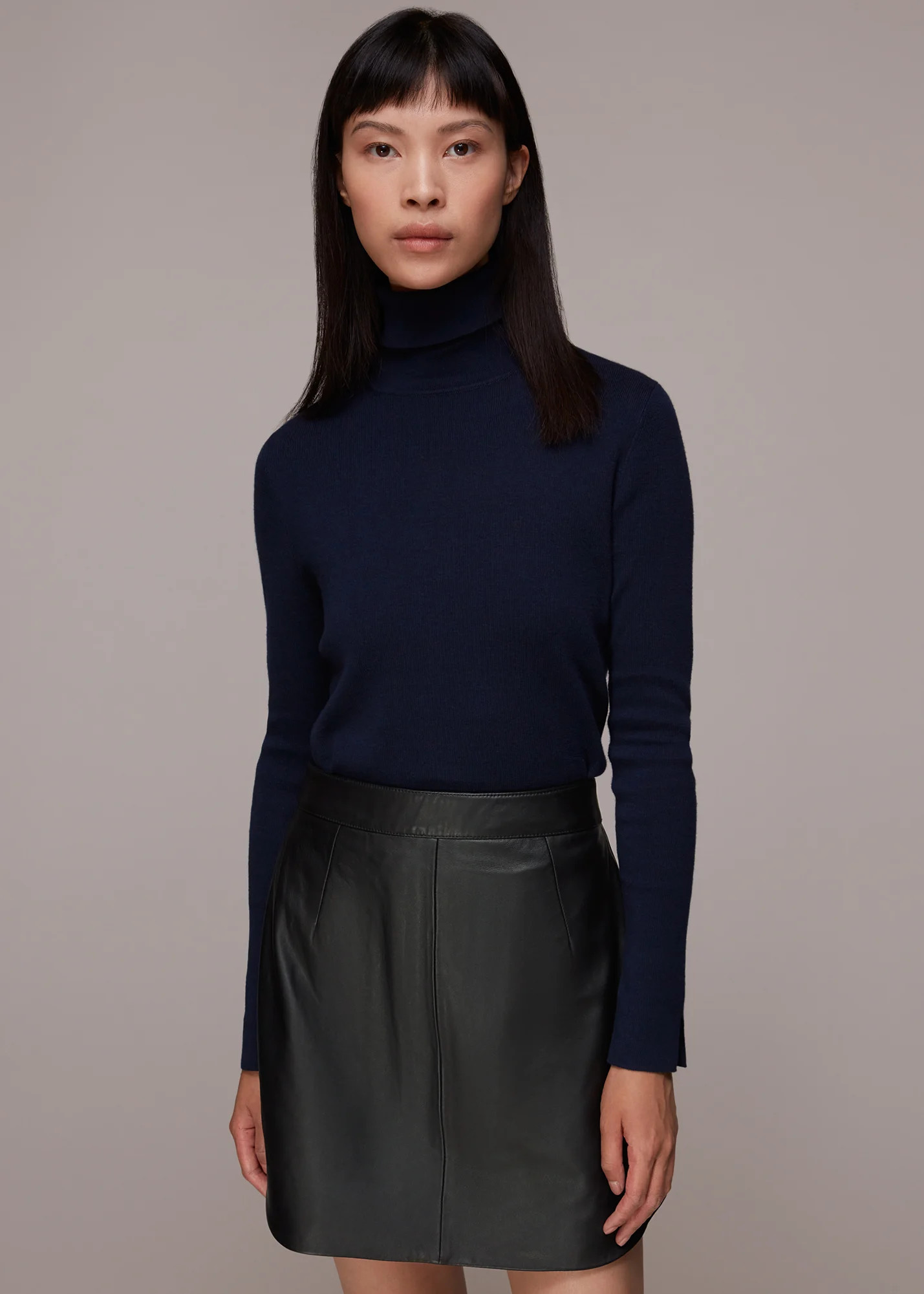 Whistles Women's Leather Curved Hem Mini Skirt | Whistles