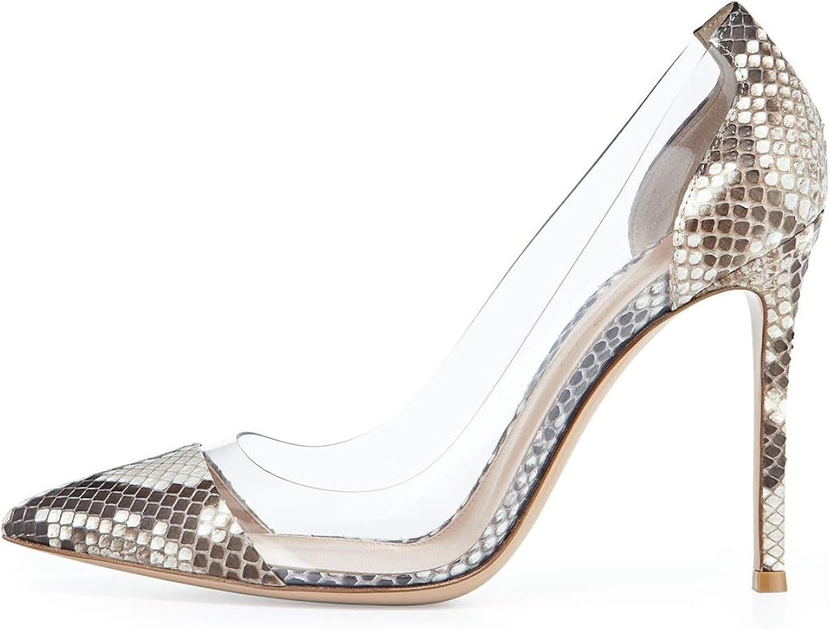 YODEKS Women's Slip-on Pumps High Heels Pointy Toe Sexy Clear Stiletto Elegant Comfort 10CM Trans... | Amazon (US)