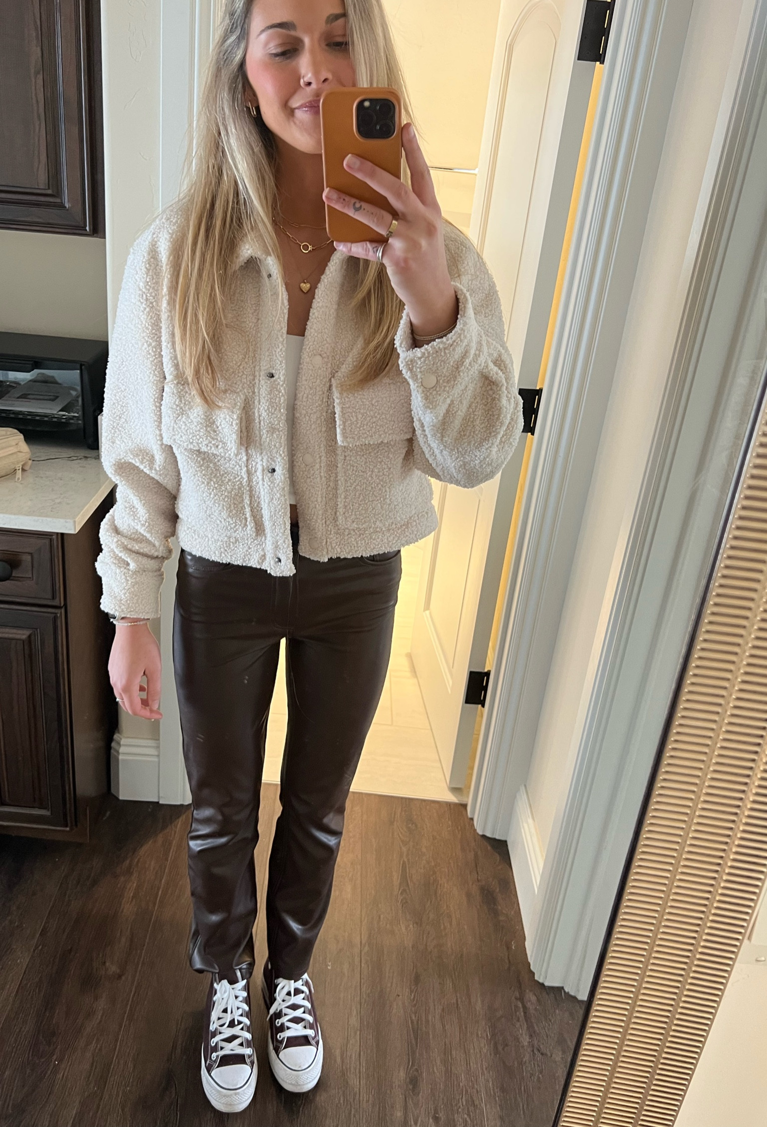 Abercrombie is so cozy. The comfiest jacket & pants  ever. so soft.  25 in pants - medium jacket #abercrombie #leatherpants #sherpa 

#LTKsalealert #LTKunder100 #LTKfit