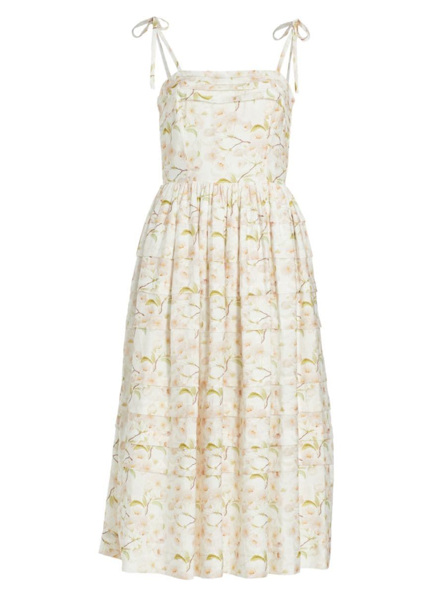 Callie Floral Pleated Midi-Dress | Saks Fifth Avenue