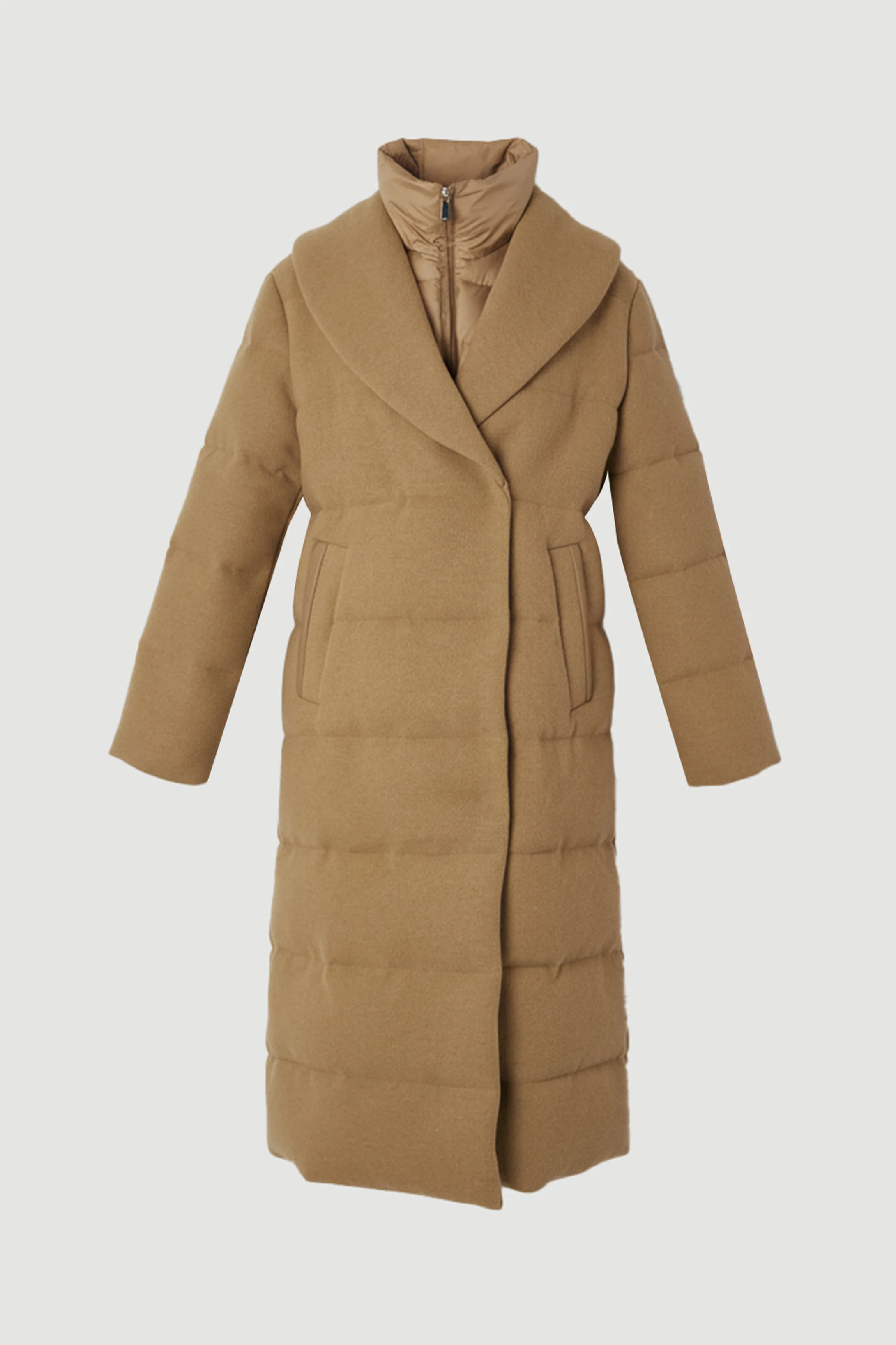 Wool Hybrid Padded Puffer Midi Coat | Karen Millen UK + IE + DE + NL