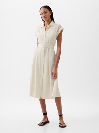 Linen-Blend Midi Shirtdress | Gap (CA)