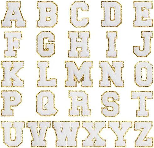 26 Pieces A-Z Chenille Glitters Patch Iron On Letters Sew On Embroidered Patches Varsity English ... | Amazon (US)