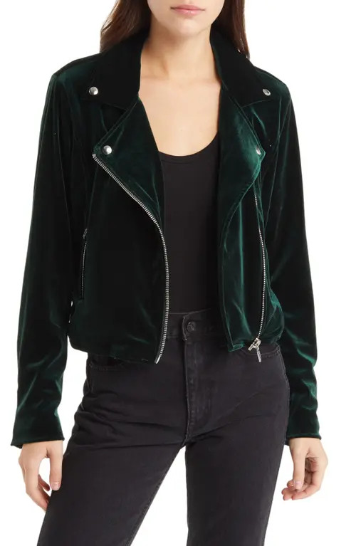 BLANKNYC Belted Velvet Moto Jacket in Perfect Strangers at Nordstrom, Size Small | Nordstrom