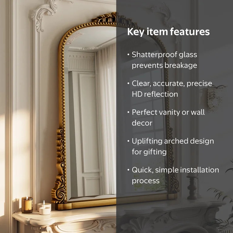 BEAUTYPEAK 32"x 24" Arched Vanity Mirror Decor Wall Mirror for Bathroom,Antique Gold | Walmart (US)