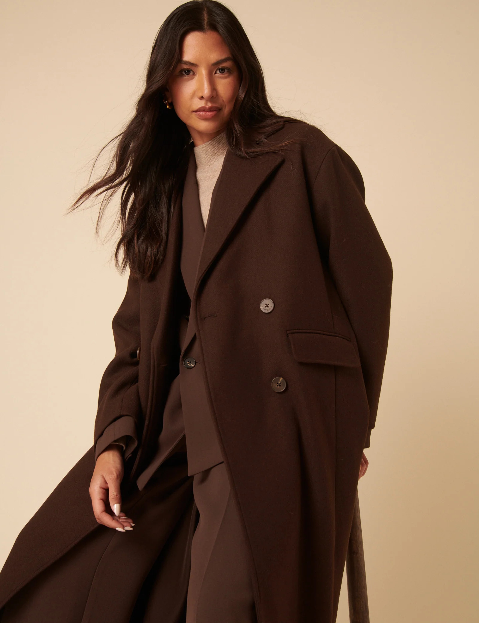 Brown Double Breasted Relaxed Coat | Nobody's Child