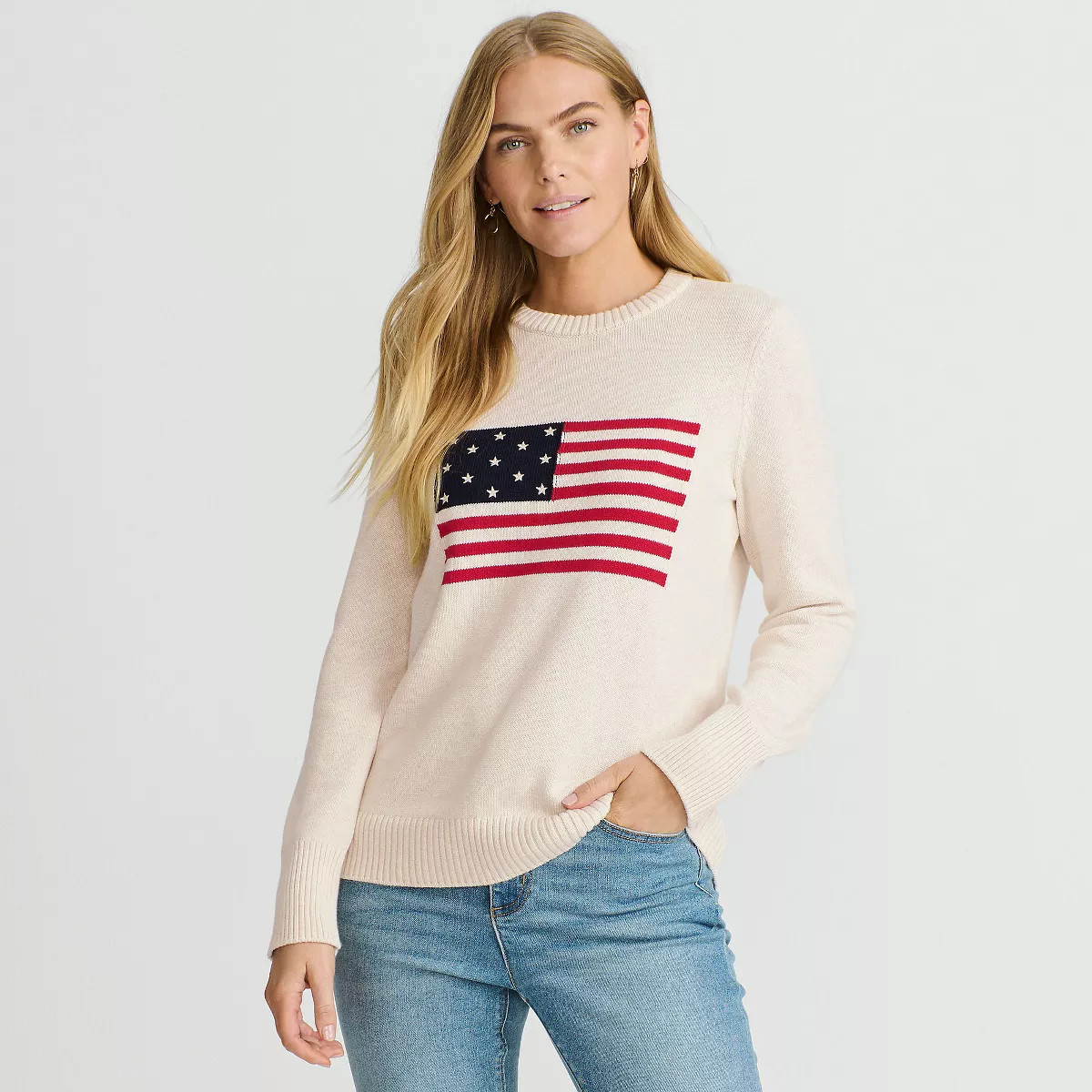 Lands' End Women's Cotton Drifter Crew Neck Sweater - Embroidered | Target