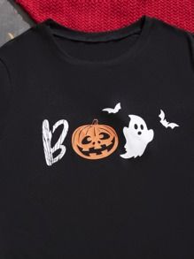 Halloween Pumpkin & Ghost Print Tie Front Frilled PJ Set
   SKU: si2207066878900499      
       ... | SHEIN