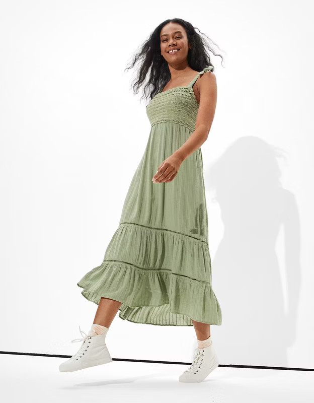 AE Tie-Strap Midi Dress | American Eagle Outfitters (US & CA)