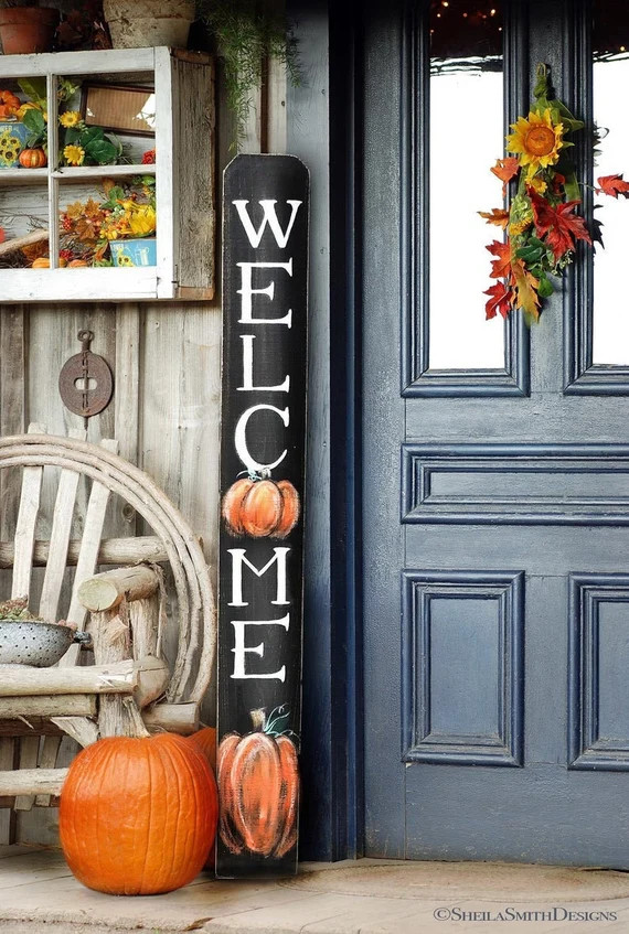 WELCOME SIGN Fall Rustic Welcome Sign Vertical Front Door - Etsy | Etsy (US)