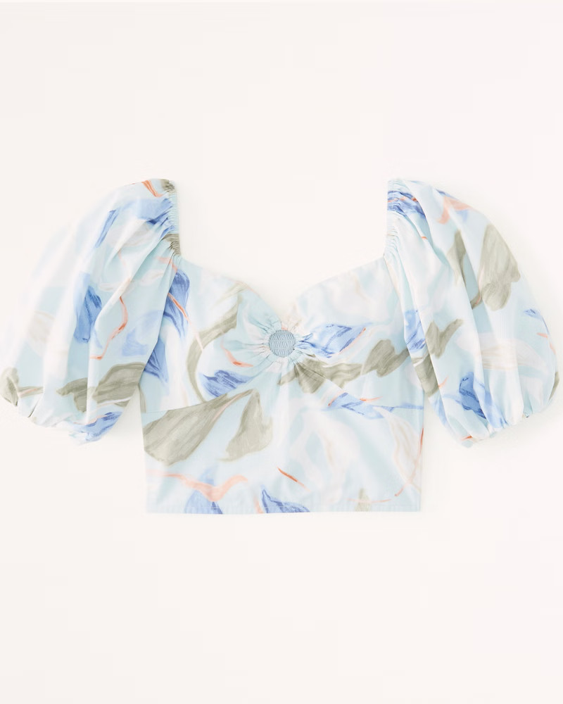 Women's Puff Sleeve Poplin O-Ring Top | Women's | Abercrombie.com | Abercrombie & Fitch (US)