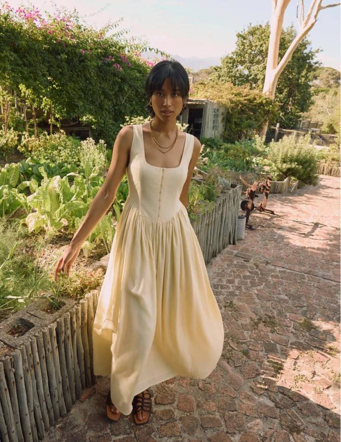 Butter Yellow Linen-blend Cora Midi Dress | Nobody's Child