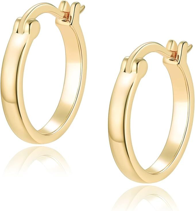 Jewlpire 925 Sterling Silver Post 14K Real Gold Plated Small Hoop Earrings for Women Girls, Hypoa... | Amazon (US)