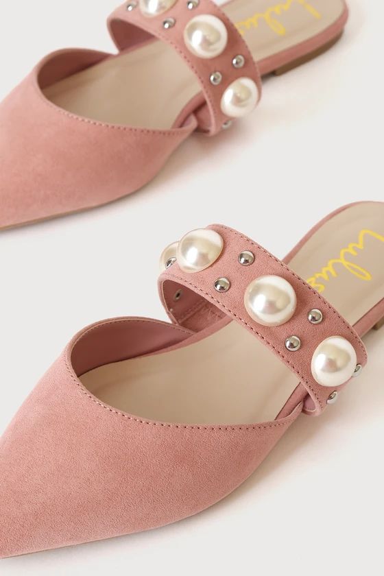 Justifyy Blush Pink Suede Pearl Pointed-Toe Flats | Lulus (US)