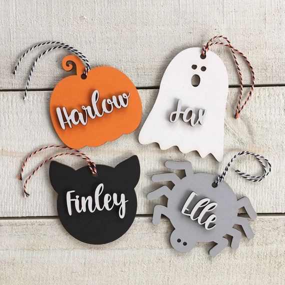 Large Boo Basket Tags  Personalized Wood Halloween Tags or - Etsy | Etsy (US)