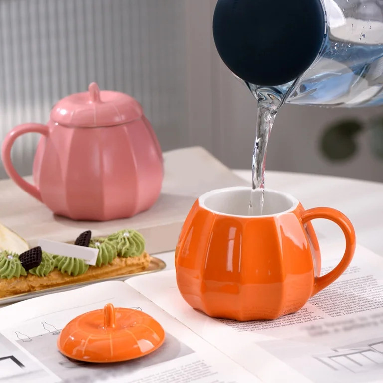 Halloween Pumpkin Mug Ceramic Shaped with Lid Large Handle Heat Resistant for Coffee Milk Hot Cho... | Walmart (US)