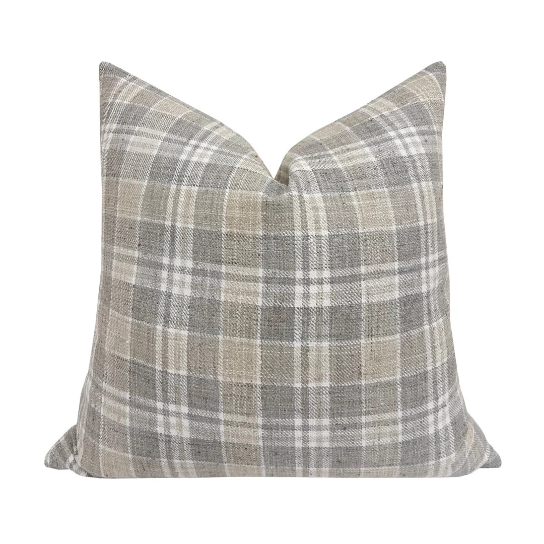 TAYLOR || Designer Gray Plaid Pillow Cover, Textured Pillow, Plaid Pillow Cover, Gray and Tan Pla... | Etsy (US)